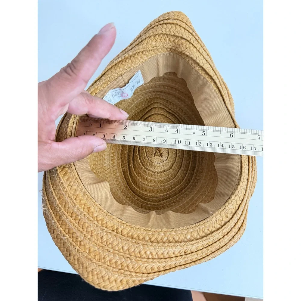 The Children's Place Girls Straw Fedora Hat Tan Beaded Band S/P 4-6 Summer Hat